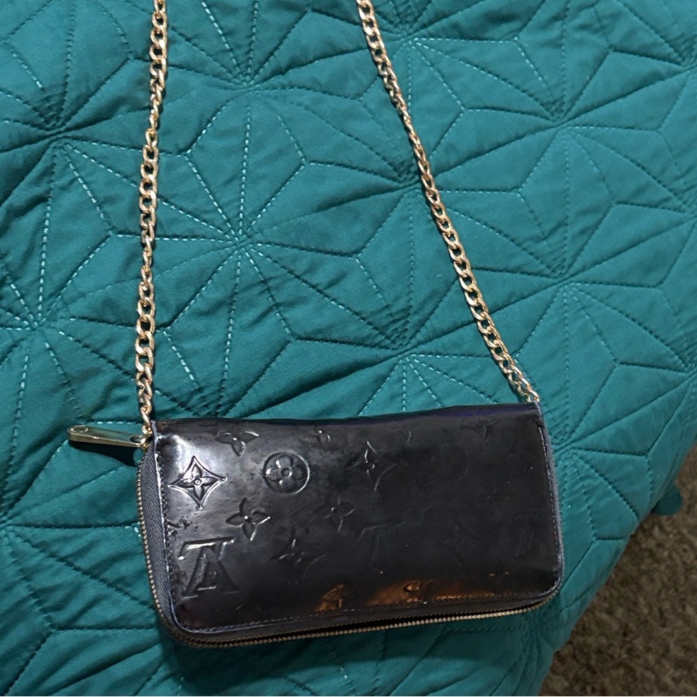 Louis Vuitton Black Embossed Clutch with Chain